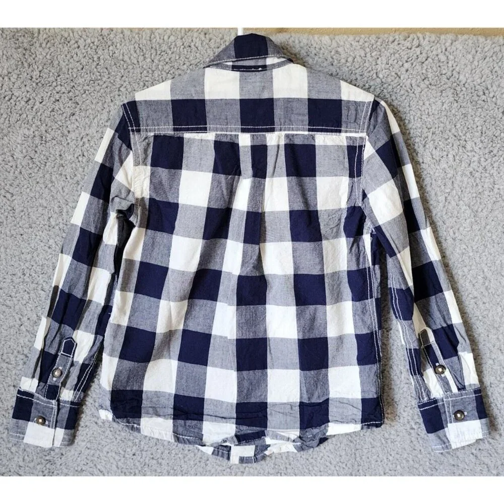Tommy Bahama Navy‎ Blue Plaid Long Sleeve Button Up Shirt Youth Size Small 5/6